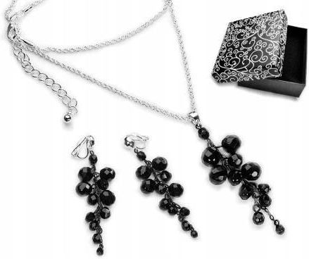 Lovrin Komplet Biżuterii Czarne Perły + Klipsy Kolczyki