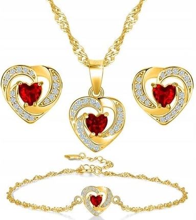 Mennica Bydgoska Komplet Złotej Biżuterii Damskiej Serce Srebro 925 Na Walentynki