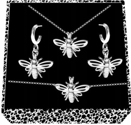 Siju Pszczoła Pszczółka Srebrny Komplet Biżuterii Splot Rolo Srebro 925