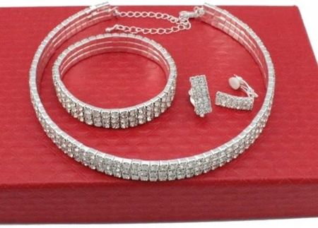 Fashion Jewelery Komplet Biżuterii Srebrnej Z Cyrkoniami 3 Cz Choker Klipsy Bransoletka