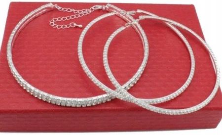 Fashion Jewelery Komplet Biżuterii Srebrnej Z Cyrkoniami 2 Cz Choker Kolczyki Koła 10 Cm