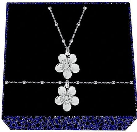 Jogra Art Niezapominajka Kwiatek Srebrny Komplet Biżuterii Kulkowy Srebro 925