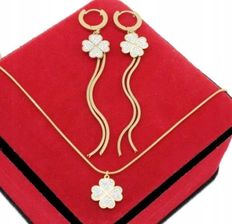 Lovrin Komplet Złoty Koniczynki Cyrkonie Stal 316 L