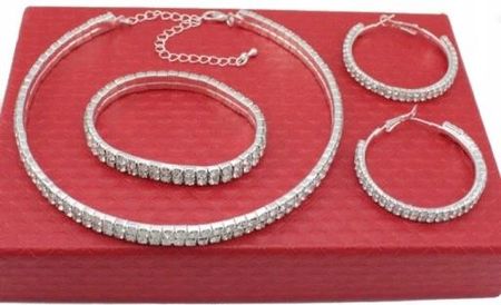 Fashion Jewelery Komplet Biżuterii Srebrnej Z Cyrkoniami 3 Częściowy Choker Premium