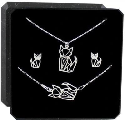 Biżuteria Front Komplet Biżuterii Srebrnej Z Kotkiem Koty Kotki Origami 925 Na Prezent