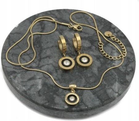 Ttm Xuping Komplet Biżuterii Złotej Stal Chirurgiczna Czarne Oczko Zegar Zirconia