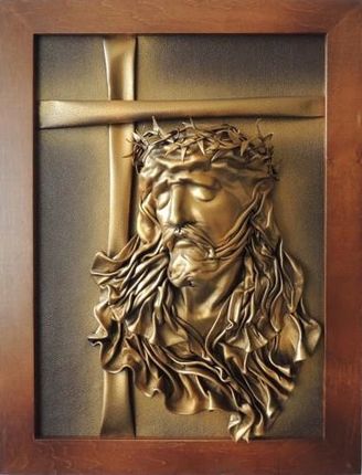 Art Deco Jezus Chrystus Krzyż W Tle Obraz Rękodzielo Ze Skóry Jezuzus Cierniowej Koronie Jc3-1