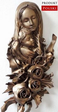 Art Deco Duża Płaskorzeźba Matki Boskiej Różami Ze Skóry Na Prezent Ślubny Mbk-3