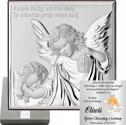 Azur Srebrny Obrazek Aniołek Pamiątka Chrztu Świętego