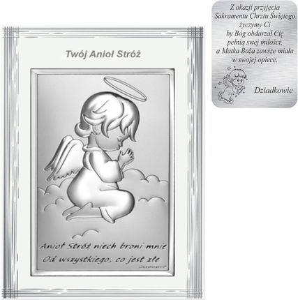 Beltrami Obrazek Na Chrzciny Srebrny Aniołek W Modlitwie Z Podpisem Ramka 6667Sf