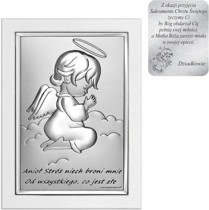 Beltrami Obrazek Na Chrzciny Srebrny Aniołek W Modlitwie Z Podpisem Ramka 6667Sw