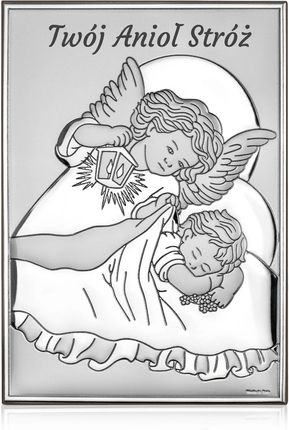 Obraz Anioł Stróż Srebrny Nowoczesny Nad Łóżeczko Z Latarenką