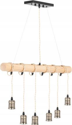 Uniprodo Lampa Sufitowa Wisząca Loft 6 Punktowa E27 - Drewniana Belka (10250842)