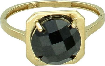 Diament Złoty Pierścionek Damski 585 Duża Czarna Cyrkonia Pi 6899