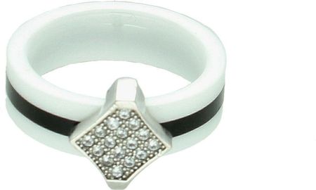 Diament Srebrny Pierścionek Damski 925 Biało-Czarna Ceramika Rozmiar 11