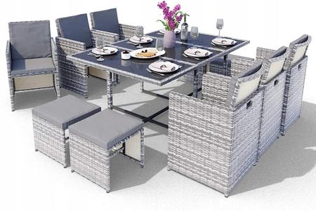 Meble Ogrodowe Stół + 10 Krzeseł Szare Cube