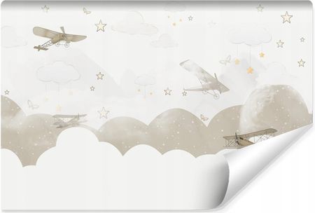 Muralo Fototapeta Do Pokoju Dzieci Samoloty Chmury Gwiazdy Styl Vintage 360x240