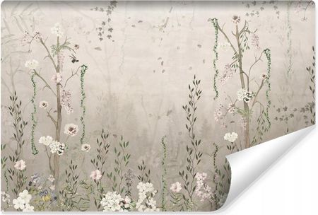 Muralo Fototapeta Do Sypialni Kwiaty Liście Rośliny Beton Vintage Natura 270x180