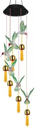 Kolibry Solarne Z Mosiężnymi Dzwonkami Barwne Lampki Ogrodowe Led Rgb