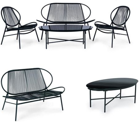Modernhome Komplet Mebli Ogrodowych Z Rattanu Metalu Krzesła Ławka I Stolik Czarny 3350