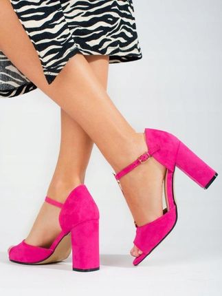 Różowe damskie klasyczne sandały na wysokim słupku 40