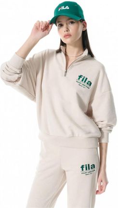 Damska bluza dresowa nierozpinana Fila Lima graphic half-zip sweater - beżowa