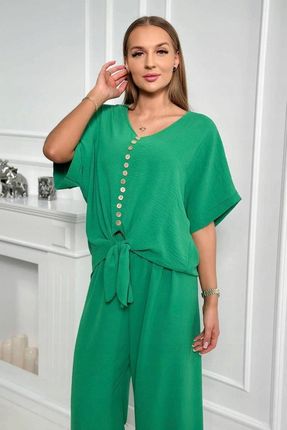 Komplet damski bluzka ze spodniami zielony