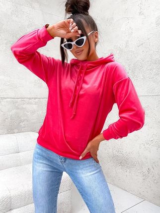 Welurowa bluza z kapturem różowy neon (8270)