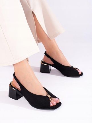 Czarne eleganckie sandały damskie zamszowe na słupku 36