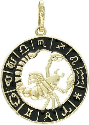 Diament Złota Zawieszka 585 Znak Zodiaku Skorpion Z Czarną Emalią W Kółku