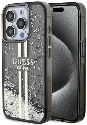 Guess Etui Liquid Glitter Gold Stripes Na Iphone 15 Pro Max Czarne