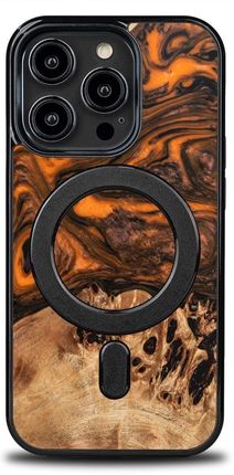 Bewood Etui Z Drewna I Żywicy Na Iphone 14 Pro Magsafe Unique Orange Pomarańczowo Czarne