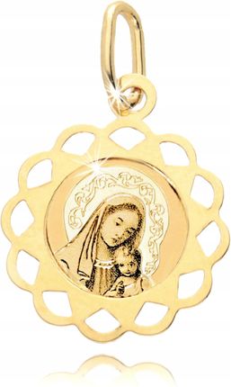 Euforia Złoty Medalik Matka Boska Kwiatek 585 Chrzest Komunia Bierzmowanie
