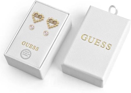 Guess Zestaw Biżuterii 2X Złote Kolczyki Serca Kryształy Jubs01811Jw