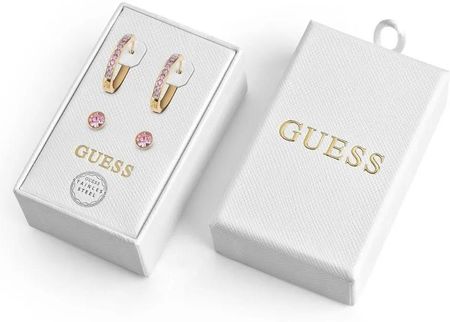 Guess Zestaw Biżuterii 2X Złote Kolczyki Kółka Różowe Kryształy Jubs01814Jw