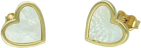 Diament Złote Kolczyki Damskie 585 Serca Z Masą Perłową