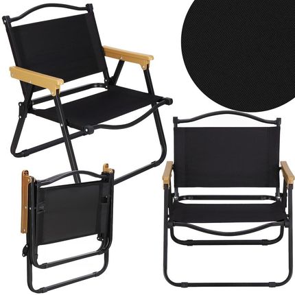 Krzesło Składane Turystyczne Zestaw 2 Krzeseł Kempingowych Wys. 61cm Metalowe Czarne