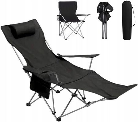 Leżak Plażowy Ogrodowy Turystyczny Krzesło Wędkarskie Składane 4W1 Czarny