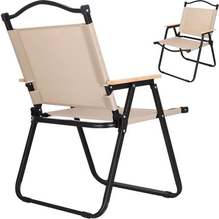 Krzesło Składane Turystyczne Zestaw 2 Krzeseł Kempingowych Wys. 78cm Metalowe Beżowe