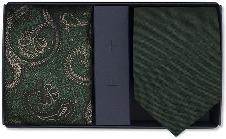 Zestaw prezentowy dla mężczyzny w kolorze butelkowej zieleni: jedwabny krawat i jedwabna poszetka EM 4