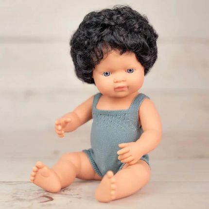 Miniland Lalka Chłopiec Colourful Edition Doll - Europejczyk Czarne Kręcone Włosy 38Cm