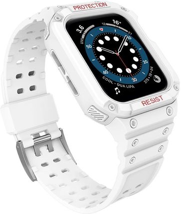 Protect Strap Band Opaska Z Etui Do Apple Watch 7/6/5/4/3/2/Se 41/40/38mm Obudowa Pancerny Pokrowiec Na Zegarek Biały 19631489