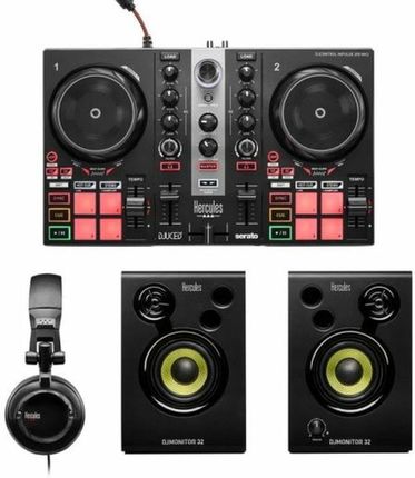 ‌Hercules DJ Learning Kit MK2 - zestaw zawierający Inpulse 200 MK2, monitory M32, słuchawki DJ45 wraz z pełną wersją DJuced 