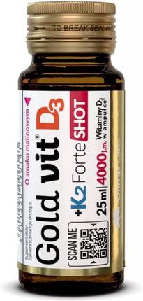 Olimp Gold-Vit D3+K2 Forte shot o smaku malinowym, 25 ml  