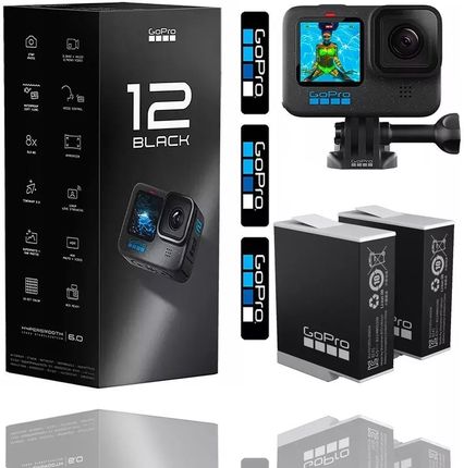 Zestaw GoPro 12 HERO Black + 2x Oryginalny Akumulator Enduro 1720 mAh