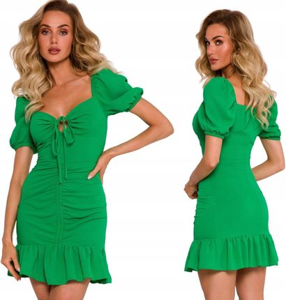 Sukienka Damska Letnia Na Wesele Mini Wiązanie W Dekolcie Zielona 42 XL