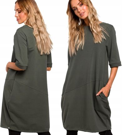 Sukienka Dresowa Kobieca Bawełniana Bombka Z Kieszeniami Zielona XXL 44