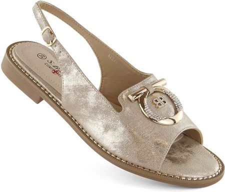 Sandały damskie komfortowe z ozdobą złote S.Barski 053