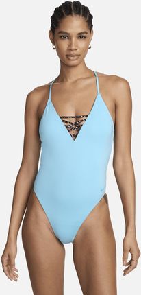Damski jednoczęściowy kostium kąpielowy z ramiączkami skrzyżowanymi na plecach Nike Swim Sneakerkini 2.0 - Niebieski
