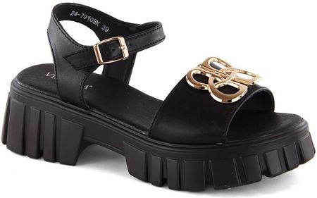 Skórzane sandały damskie na obcasie i platformie czarne Vinceza 7910